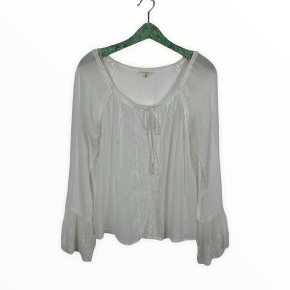 Promesa USA Blouse Top Bell Sleeves Medium White Sheer
